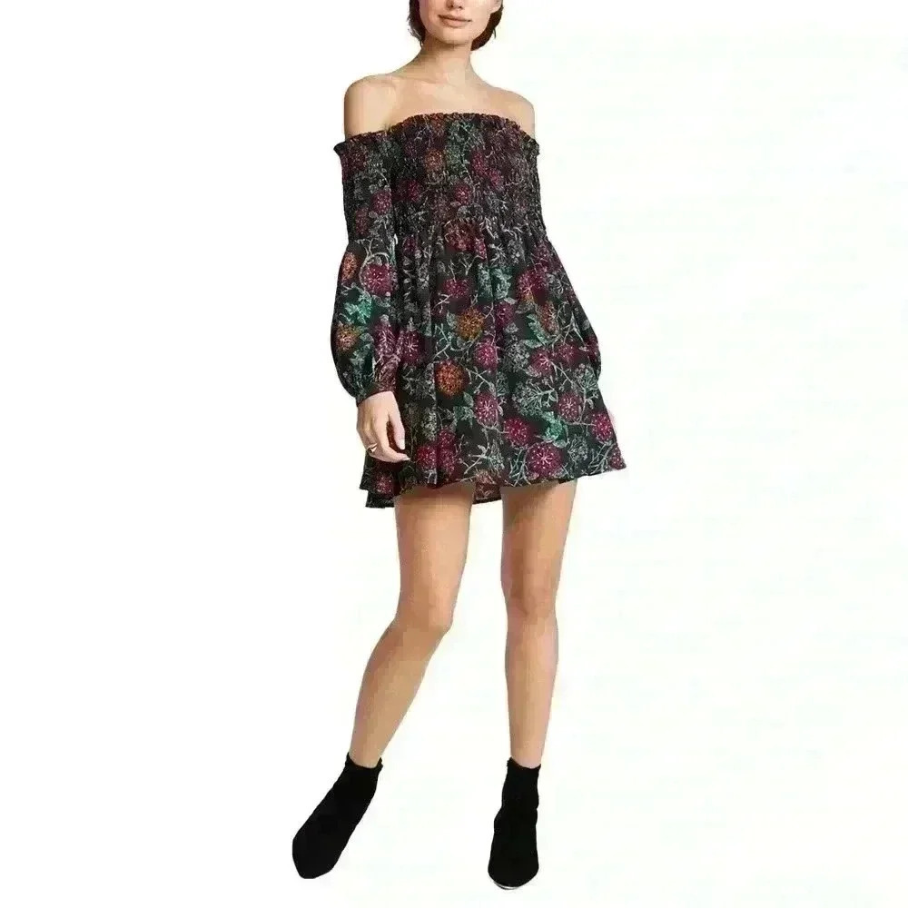 Likely Manning Smocked Off The Shoulder Floral Printed Mini Dress XS.
